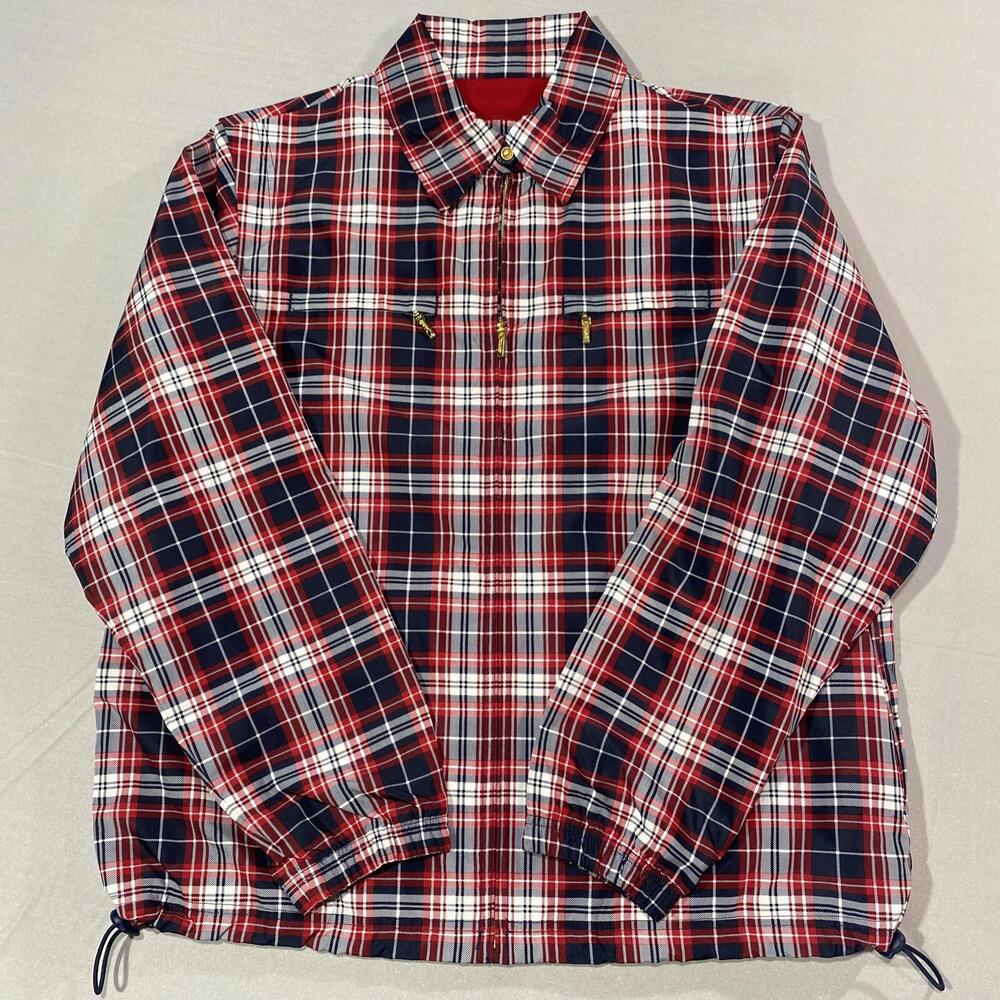 VTG Catalina Jacket Womens Medium Red Black Plaid Full Zip Rain Coat Gold Zipper - Picture 1 of 9